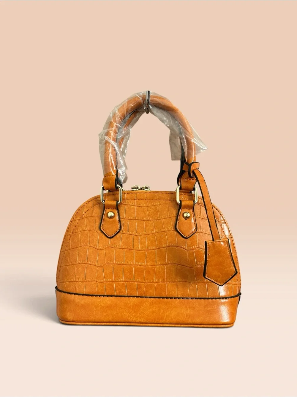 Women’s Small Cognac Croc-Embossed Satchel Handbag
